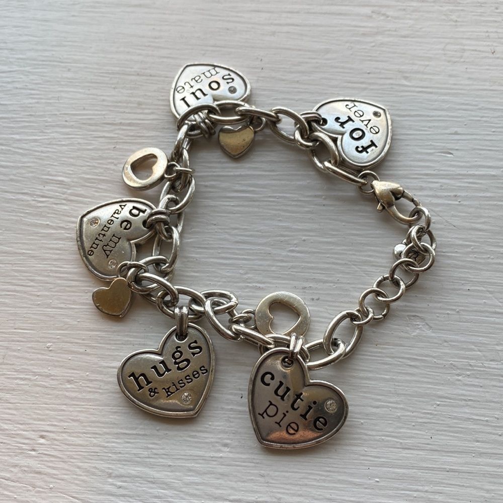 Brighton contemporary silver be mine hugs and kisses heart charm bracelet - Picture 4 of 5